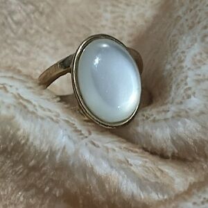 Gold Moonstone Ring with Double Band Design